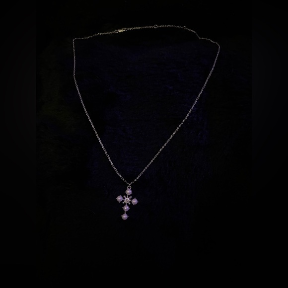 925 Sterling Silver Pearl Cross Adjustable Necklace - Picture 3 of 4